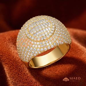 Classic Gold Plated Bold Oval Medallion Ring – High-Polish Dome Design with Baguette Cluster and Sparkling Moissanite Ring - Product Image 4