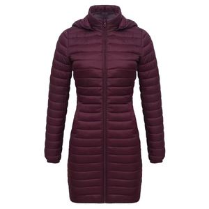 Precio de Fábrica, Chaqueta Larga Acolchada con Capucha para Mujer, Color Sólido, Cierre de Cremallera, Manga Larga, Ropa de Abrigo Cálida para Invierno, OEM ODM - Product Image 4