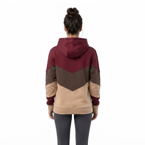 Sudadera con Capucha para Mujer, Diseño Color Block, Color Borgoña, Marrón y Beige, Felpa, Bolsillo Canguro, Logotipo Personalizado, Estilo Urbano - Product Image 2