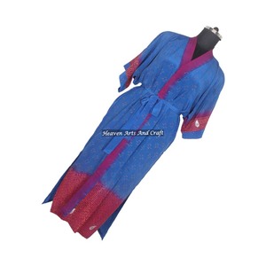 KL014 2026 Hiver Automne Printemps Femme Vintage Sari Kimono Manches Longues Séchage Rapide Multicolore Tenue de Plage Soie Poly Mélangée - Product Image 5