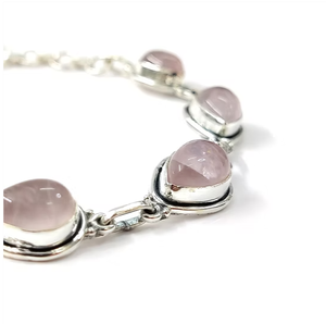Elegant 13.4 Grams 925 Sterling Silver Multi-<b>Rose</b> <b>Quartz</b> Water Drop Gemstone Chain & Link <b>Bracelet</b> For Unisex - Product Image 5