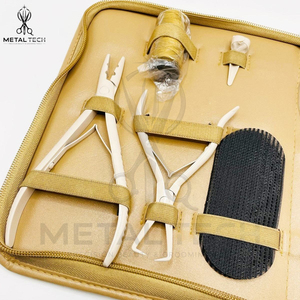Servicio OEM ODM: Kit de herramientas para extensiones de cabello con estuche de crema, que incluye alicates chapados en oro, tijeras, peine de cola y aguja de bucle para tirar de hilos - Product Image 6