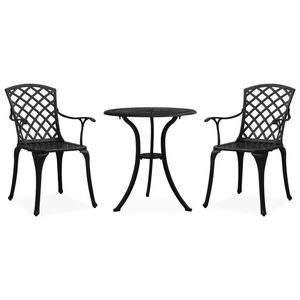 Set Bistrot in Alluminio Pressofuso Nero Resistente, Tre Pezzi, Arredamento da Giardino - Product Image 1