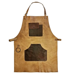 Tablier de barbier en denim vert avec sangles en cuir et poches, tablier de travail professionnel pour salon de coiffure, durable - Product Image 1