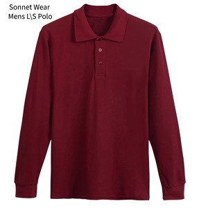 Polo à manches longues pour homme, bleu uni, tissu tricoté décontracté, coupe classique - Product Image 2