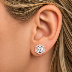 Luxury Halo Moissanite Earrings Stud Earrings for Brilliant Round Diamond Plated Rose Gold Women Anniversary Gift - Product Image 1