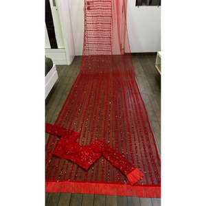 Hermoso Traje de Novia, Elegante Sari con Lentejuelas y Bordado para Fiestas - Product Image 3