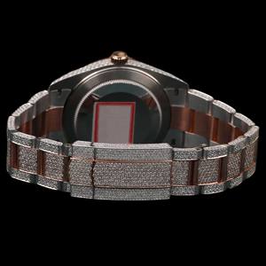 Reloj de Hombre Personalizado Atractivo de Dos Tonos con Esfera Marrón y Diamantes de Moissanita de Corte Redondo Totalmente Cubiertos de Piedras, en Oferta - Product Image 3