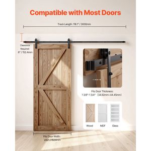 Kit Ferramenta per Porta Scorrevole Stile Barn da 3 Metri, Sistema a Binario, Capacità di Carico 150 kg, Compatibile con Larghezza Massima 152 cm, Spessore 3,8 cm - 4,1 cm - Product Image 6