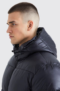 Veste matelassée à capuche haute brillance, coupe-vent et chaude, noire, personnalisable, pour homme, idéale pour l'hiver et les activités de plein air – Meilleure vente - Product Image 3