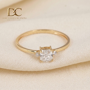 Handcrafted 14KT Solid Gold <b>Ring</b> with Lab Grown Diamond <b>Cushion</b> Shape <b>Wedding</b> Band Minimalist IGI Certified Jewelry for Women's - Product Image 5