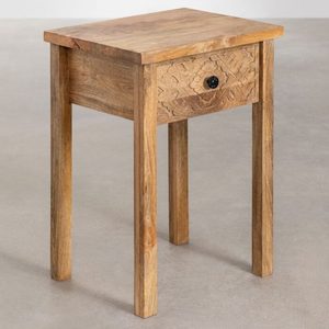 Table de chevet en bois de manguier massif sculpté, table d'appoint marron avec tiroir pour chambre à coucher, salon, hôtel - Product Image 2