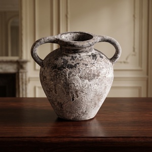 Antique Stone Look <b>Ceramic</b> <b>Vase</b> with Handles Rustic Weathered Pottery Jar for Home Decor - Product Image 2