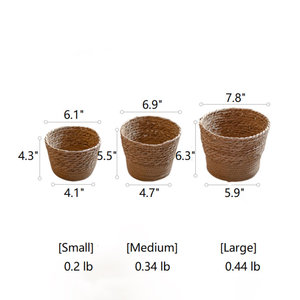 Panier de paille décoratif fabriqué à la main Bac de rangement tissé de style côtier - Product Image 4