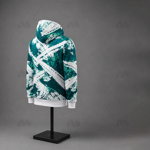 Sudadera con Capucha para Hombre, Verde y Blanca, Estampado Abstracto, Corte Regular, Informal, Otoñal, Tejida en Poliéster, Transpirable, con Bolsillos - Product Image 2