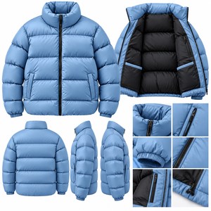 Chaqueta de plumón para hombre, ligera, acolchada, cálida, informal, para exteriores, con cuello alto y cremallera. - Product Image 4