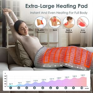 Coperta Elettrica Riscaldata Extra Large per Alleviare il Dolore alla Schiena, 10 Livelli di Riscaldamento, Spegnimento Automatico, Fibbie per Riscaldare Piedi e Mani - Product Image 4