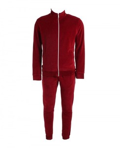Men <b>Tracksuit</b> 2-Piece Set Solid Red Full Zipper Stand Collar Casual Wear Polyester Material Autumn Season Regular Fit - Product Image 1