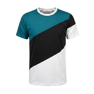 Asymmetrical Teal Black White Panel Streetwear T-<b>Shirt</b> Drop Shoulder Oversized Men Crew Neck New Trends Fashion T <b>Shirts</b> - Product Image 1