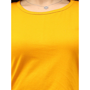 เสื้อยืดครอปสีเหลืองสำหรับผู้หญิง คอกลม แขนสั้น สีพื้น เสื้อลำลอง สไตล์ฤดูใบไม้ผลิและฤดูร้อน ทรงปกติ ผ้าฝ้ายถัก - Product Image 6