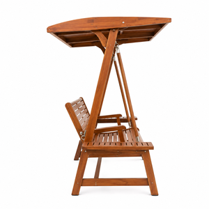Modern Solid Teak Wood Outdoor <b>Swing</b> Chair With Canopy Patio Garden Porch Hanging <b>Bench</b> Furniture - Product Image 3