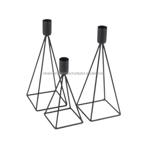 Bougeoir en fer géométrique de haute qualité en noir fini pour la décoration de fête de table à manger de mariage à prix compétitif - Product Image 6