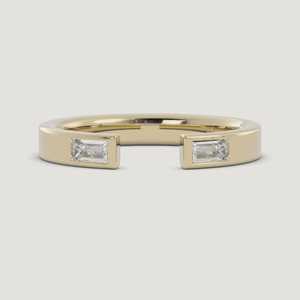 14k Real Solid Gold Open Cuff East West Lab Grown Baguette Diamond Ring 0.20ctw Bezel Set Everyday Stackable Jewelry For Women's - Product Image 1