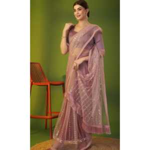 Sari fantaisie avec broderie multi-fils et séquence pour robes de cocktail - Product Image 4