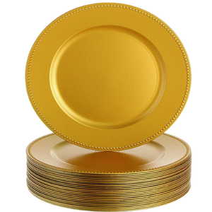 Rustic round copper charger <b>plate</b> with a dark gold wash and subtle hand-forged effect. Available at wholesale price serially. - Product Image 3