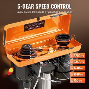 Trapano a Colonna da Banco Regolabile 620/1140/1740/2340/3100 RPM 2.5A con Motore a Induzione, 8 Modalità di Foratura - Product Image 3