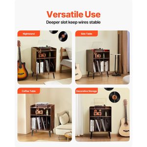 Supporto per Giradischi con Luce LED a 3 Livelli, Stazione di Ricarica, Porte USB, Contiene 150 Album, Supporto per Strumenti Musicali in Vinile - Product Image 6