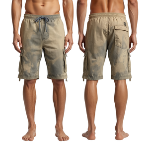 Shorts en coton pour hommes, style vintage, lavés, avec motif abstrait de flammes, longueur genou - Product Image 3