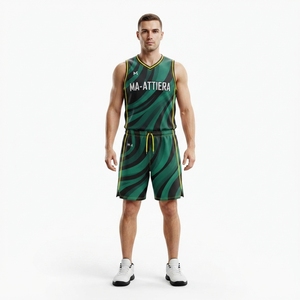 Ensemble de maillot et short de basket-ball personnalisé pour hommes MA-ATTIERA, motif vague vert et noir, uniforme sportif d'équipe par sublimation - Product Image 1