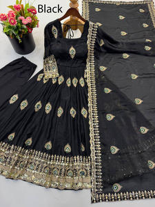 Robe Pishwas brodée dorée avec bordure en dentelle, tenue de mariage traditionnelle indienne et pakistanaise, Salwar Kameez pour femmes, soie Jacquard - Product Image 4