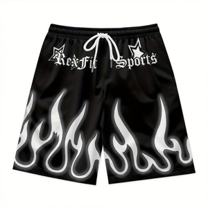 กางเกงขาสั้นกีฬา REXFIT SPORTS แบบกำหนดเอง น้ำหนักเบา แห้งเร็ว ลายเปลวไฟเมทัลลิก สำหรับผู้ชาย เหมาะสำหรับเล่นบาสเกตบอล วิ่ง และออกกำลังกาย - Product Image 1