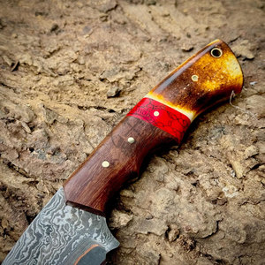 Hot Selling Handmade San-Mai Copper Damascus Steel Hunting <b>Knife</b> Personalized Fixed Blade <b>Knife</b> w/<b>Bone</b>, Wood <b>Handle</b> - Product Image 3