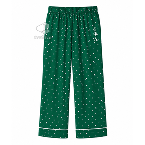 Iota Phi Lambda Sorority Women's <b>Green</b> Heart Print Pajama Set Button Front Long Sleeve Notched Collar Contrast Piping PJs - Product Image 4
