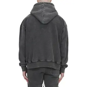 Hoodie Unisexe Femme Homme Effet Délavé Acide, Design Vieilli, Coupe Oversize Épaules Tombantes, en Mélange de Coton Uni avec Poche, Style Streetwear - Product Image 6