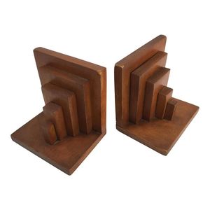 Porte-livres en bois brun foncé, 2 pièces, robuste, style méditerranéen irrégulier, pour adultes - Product Image 1