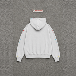 VINTAGE WASHED SILVER DISTRESSED OVERSIZED HOODIE MODERN LIGHT MINIMAL LOOSE FIT HEAVYWEIGHT CASUAL SWEATSHIRT EMBROIDERED - Product Image 6