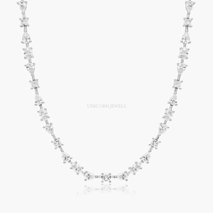 Collier tennis de luxe en or blanc 14 carats avec diamants de laboratoire multiformes, collier à stations de diamants aux coupes poire, ovale et princesse alternées - Product Image 4