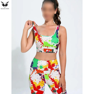 Newest Colorful <b>Paint</b> Splatter Print Yoga <b>Set</b> High Waist Leggings Crop Top 2 Piece Activewear Workout Wear Spandex Polyester - Product Image 6