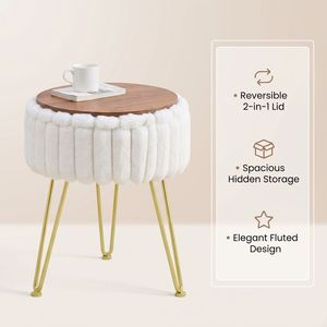 Faux Fur Vanity <b>Stool</b> <b>with</b> Metal Legs & Anti-Slip Feet <b>Storage</b> Ottoman Footstool for Bedroom - Product Image 5