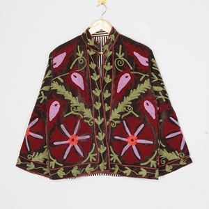 Chaqueta Reversible Acolchada de Terciopelo para Mujer, con Bordado de Cadena, Cuello Redondo, Manga Regular, Estilo Bohemio Floral, Otoño Invierno - Product Image 2