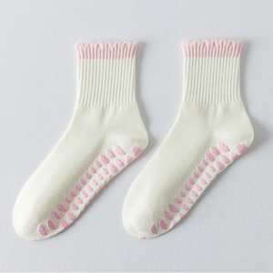 <b>Custom</b> Logo Ruffle Pilates <b>Grip</b> <b>Socks</b> Yoga <b>Socks</b> for Women Gym Crew <b>Socks</b> Jacquard Embroidery Logo Anti-slip <b>Grip</b> Fitness <b>Socks</b> - Product Image 5