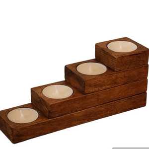 Polished wooden tealight <b>candle</b> holders natural grain handcrafted eco friendly artisanal rustic premium set - Product Image 1