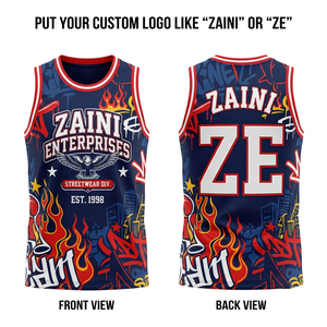 Maillot de basket unisexe 220 GSM en maille polyester premium, bleu marine, rouge, blanc, impression intégrale, sublimation personnalisée, broderie, respirant, séchage rapide - Product Image 1