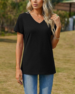 Servicio OEM al por Mayor, Camisetas Casuales de Verano y Primavera para Mujer con Logotipo Personalizado, Estampado Ecológico, Cuello en V Básico, 160 GSM, 100% Algodón - Product Image 1