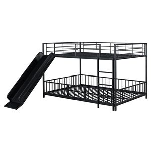 Black Full-Size Metal Bunk <b>Bed</b> <b>with</b> <b>Slide</b> and Guardrails Kids' <b>Beds</b> - Product Image 4