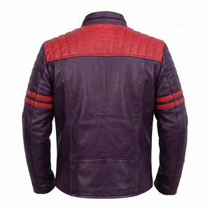OEM Men's Black Leather <b>Jacket</b> with <b>Red</b> Shoulder Panels Fashion Outerwear - Product Image 2